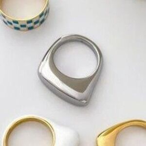 Modern Titanium Statement Ring‎ Geometric Design Silver Tone Size 6